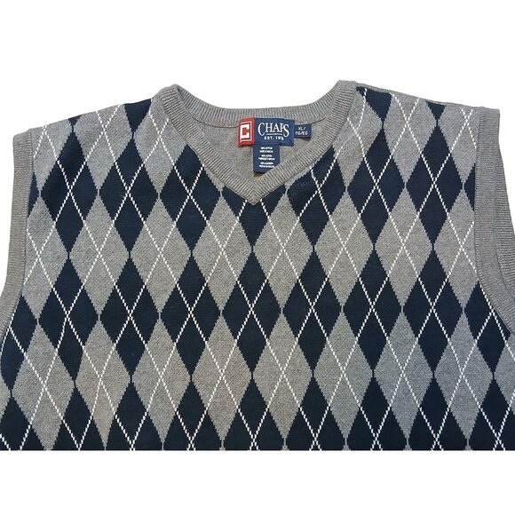 Chaps Mens Argyle Sweater Vest Gray Blue Vneck Ribbed Hem Size XL - Picture 3 of 6